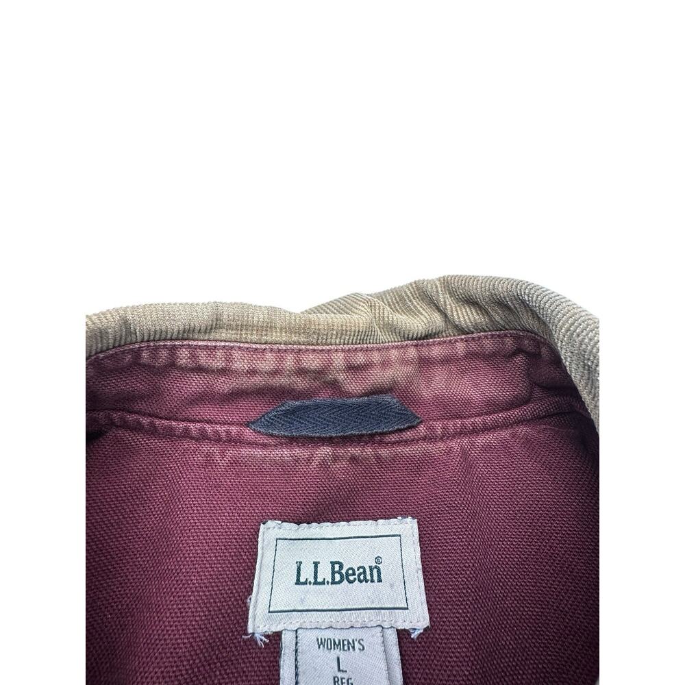 L.L. Bean Women’s Barn Coat Jacket L Canvas Chore Rust Red Corduroy Collar - Picture 12 of 16